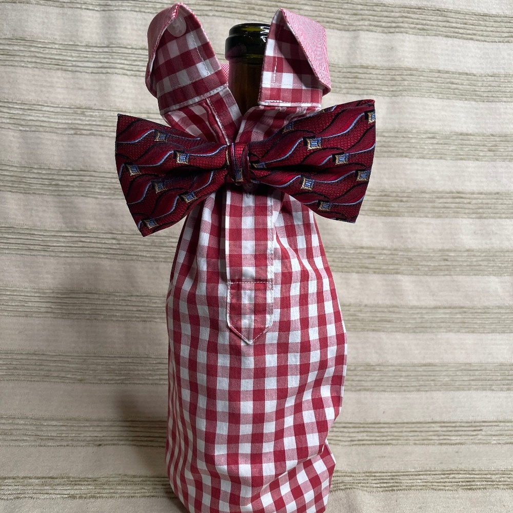 Handcrafted Wine or Liquor Bottle Gift Bag Made From Shirt and Tie